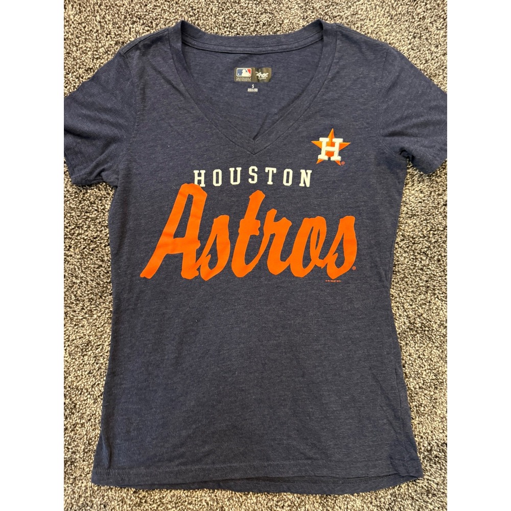 G-III 4Her Houston Astros MLB V-Neck T-Shirt Navy Blue Heathered Small